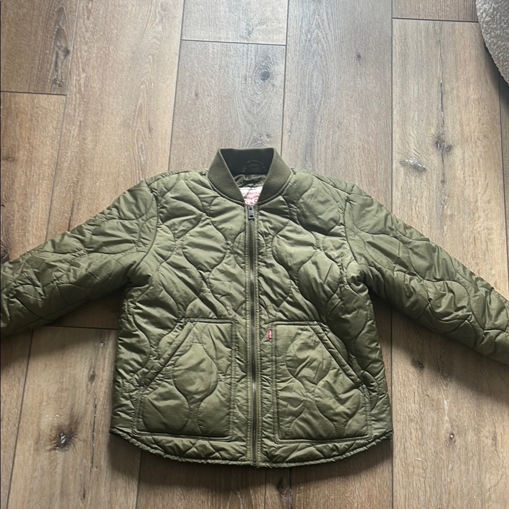Levi's Olive Green Puffer Jacket with Quilted Design